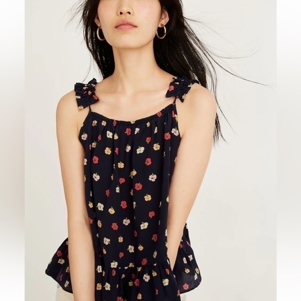 Madewell Silk Ruffle-Strap Cami Top in size 0, EUC